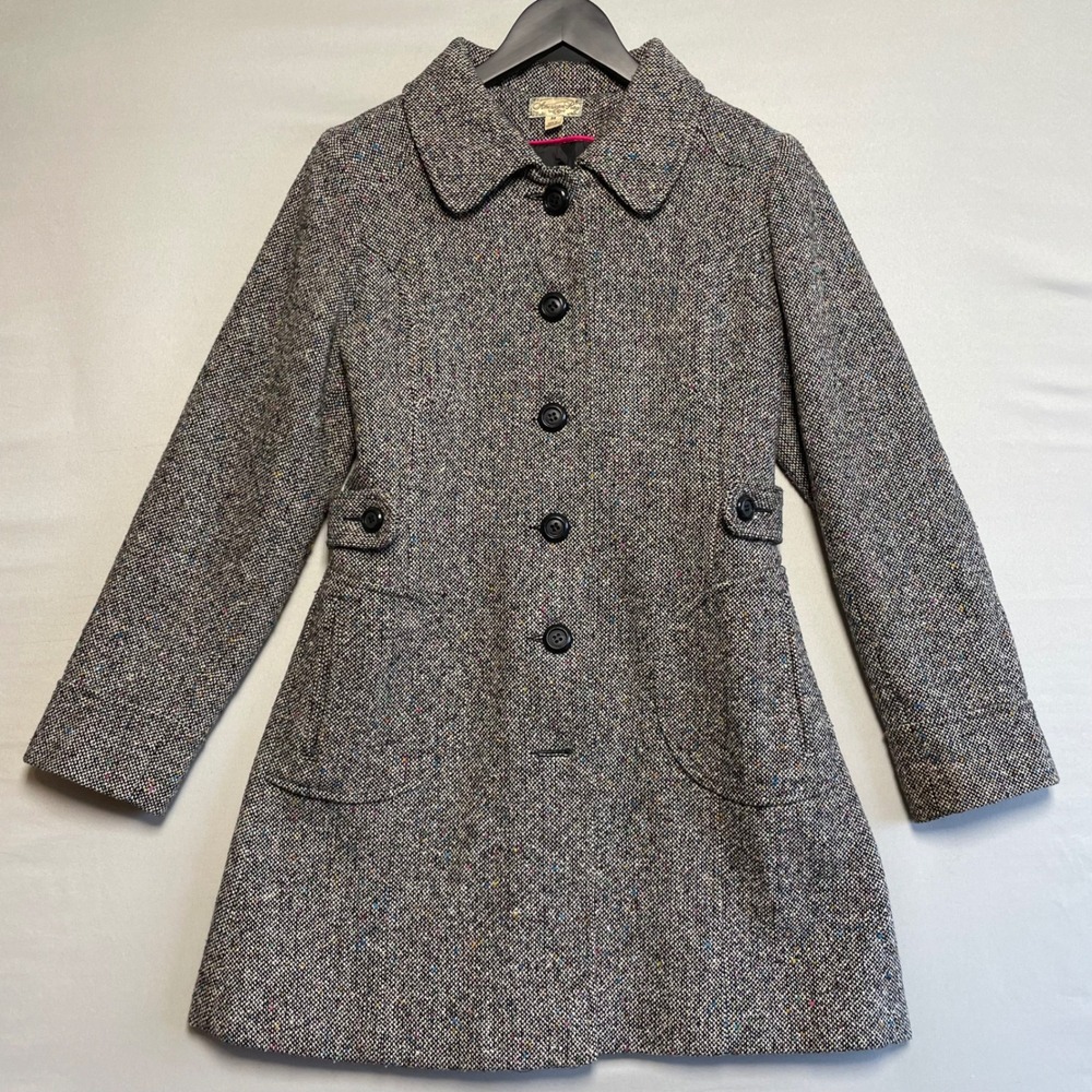 American Rag Multicolor Tweed Coat Medium Peter Pan Collar Wool‎ Blend Retro